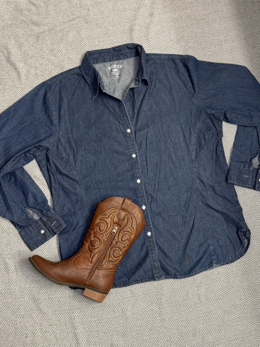 Riders by Lee 100% Cotton Button Front Shirt XL Western Denim Top